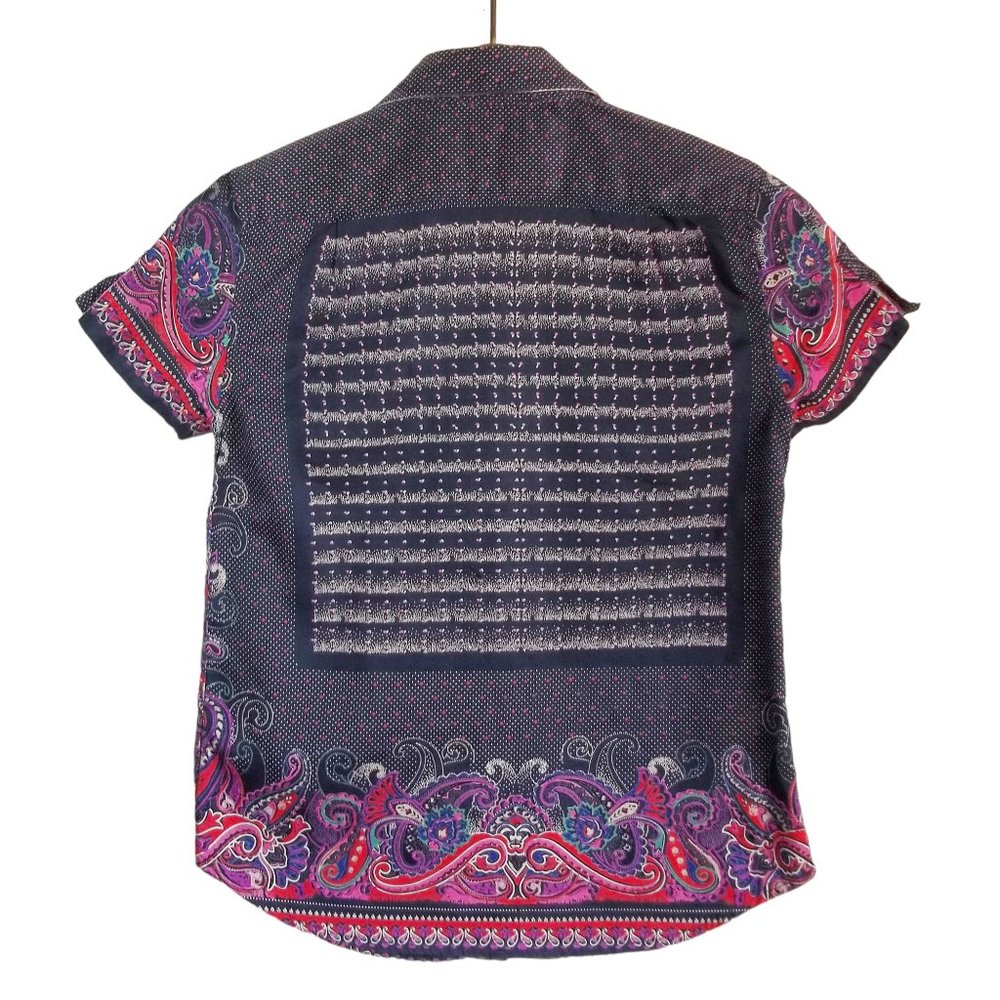 ROBERT GRAHAM Polka Dot Paisley Border Button Front Cotton Womens Blouse Sz 2 - Picture 2 of 14